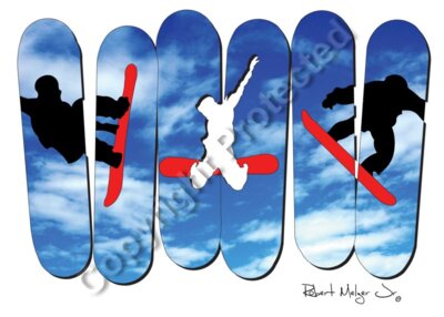 Snow Boards with Snow Boarder jumping Artwork