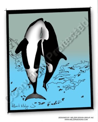 Two Whales Breaching Colored Rendered Artwork