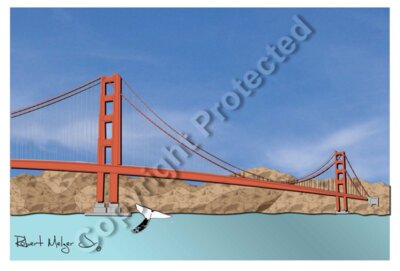 Golden Gate Bridge with Whale Tail Artwork